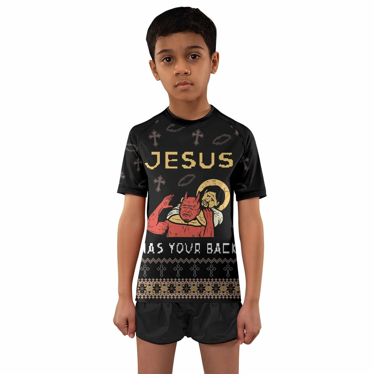 Catholic Rash Guards Jesus Has Your Back Kids Rash Guard | Kids Rash Guard for Sports ...