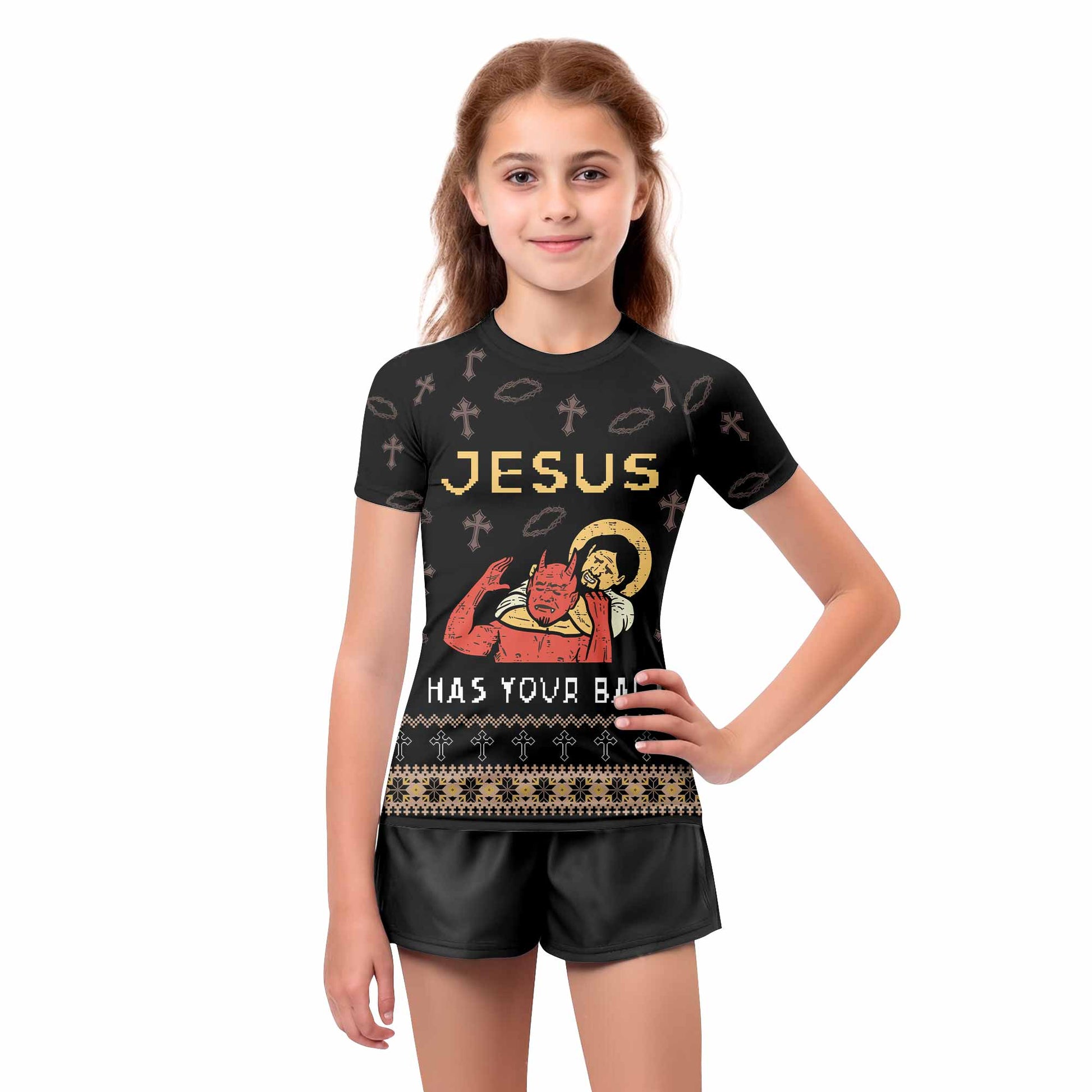 Jesus Has Your Back Kids Rash Guard