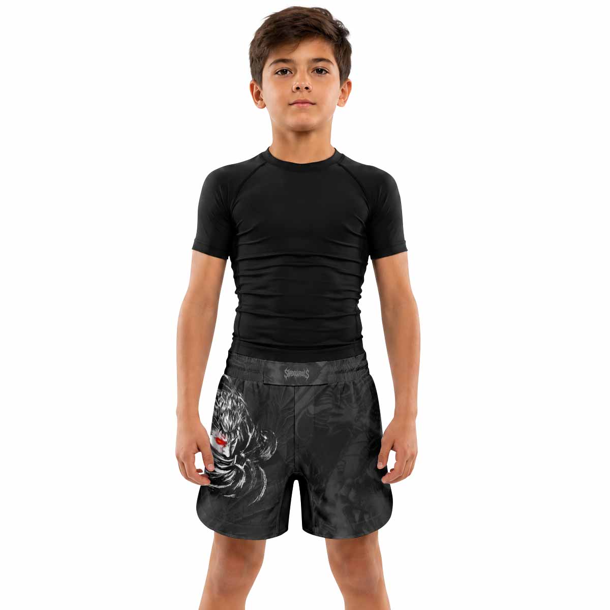 Black Swordsman Berserk Kids Grappling Shorts - lifestyle