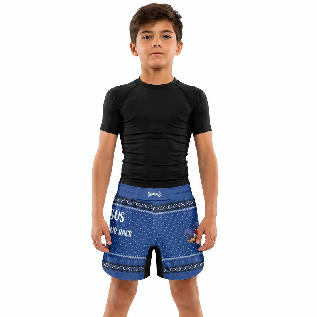Jesus Has Your Back Blue Kids Grappling Shorts - lifestyle
