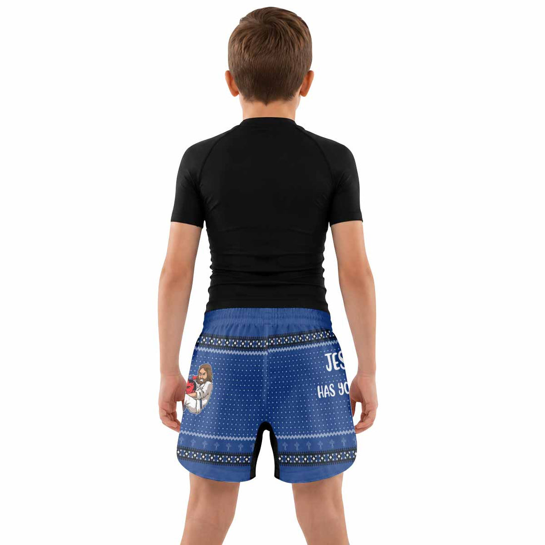 Jesus Has Your Back Blue Kids Grappling Shorts - lifestyle