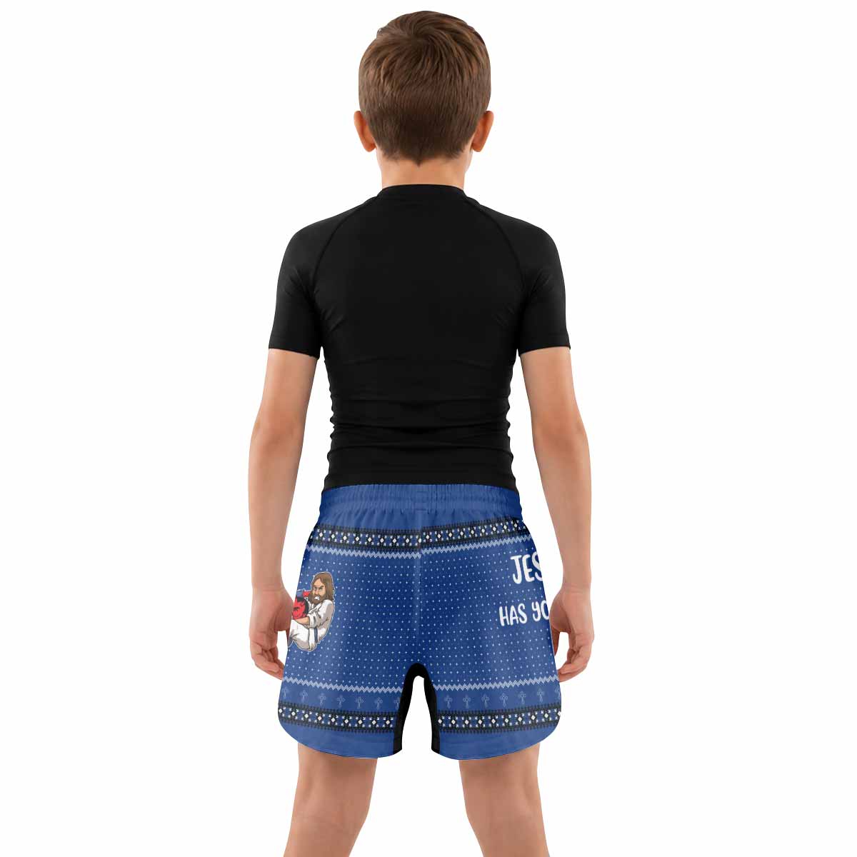 Jesus Has Your Back Blue Kids Grappling Shorts - lifestyle