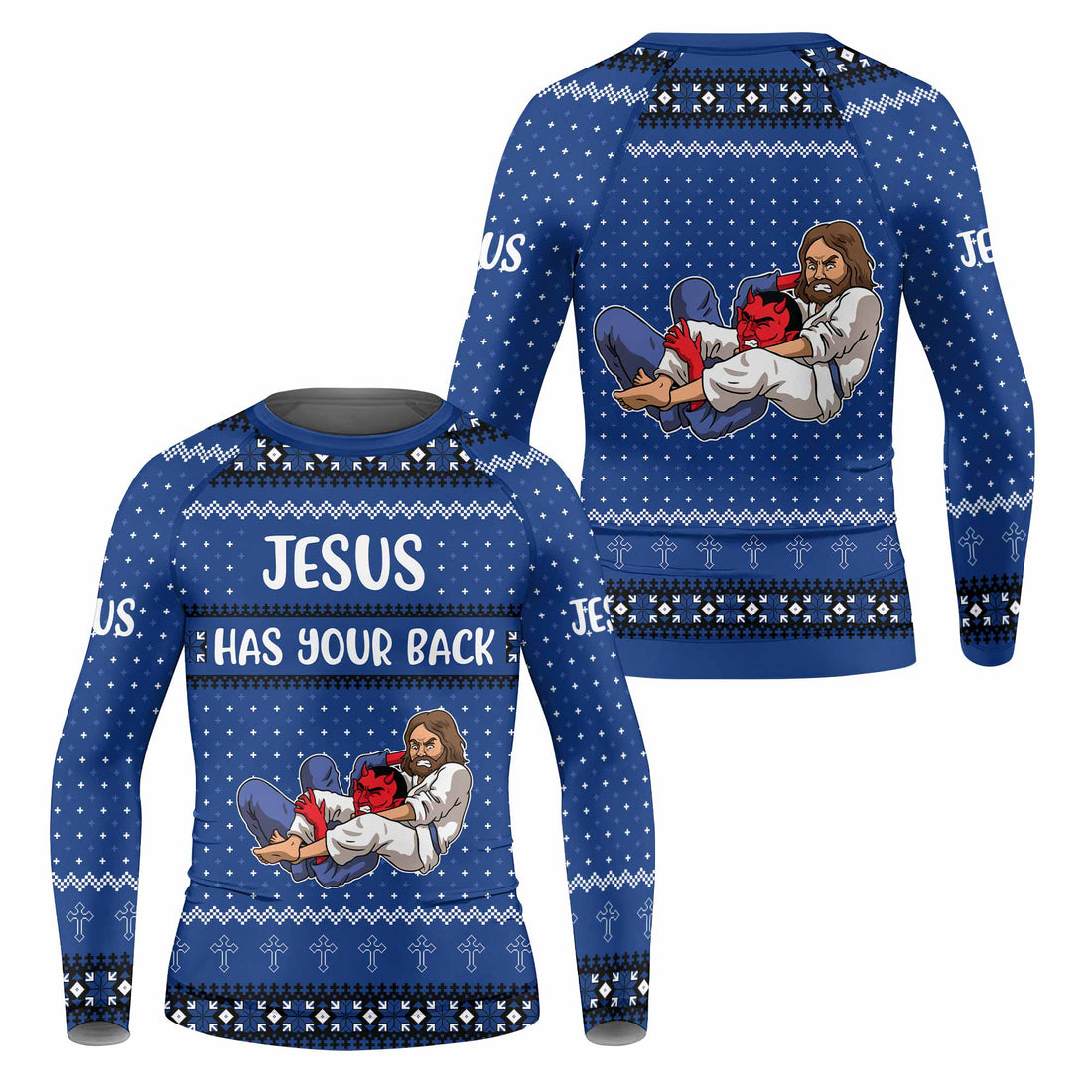 Jesus Has Your Back Blue Kids Rash Guard