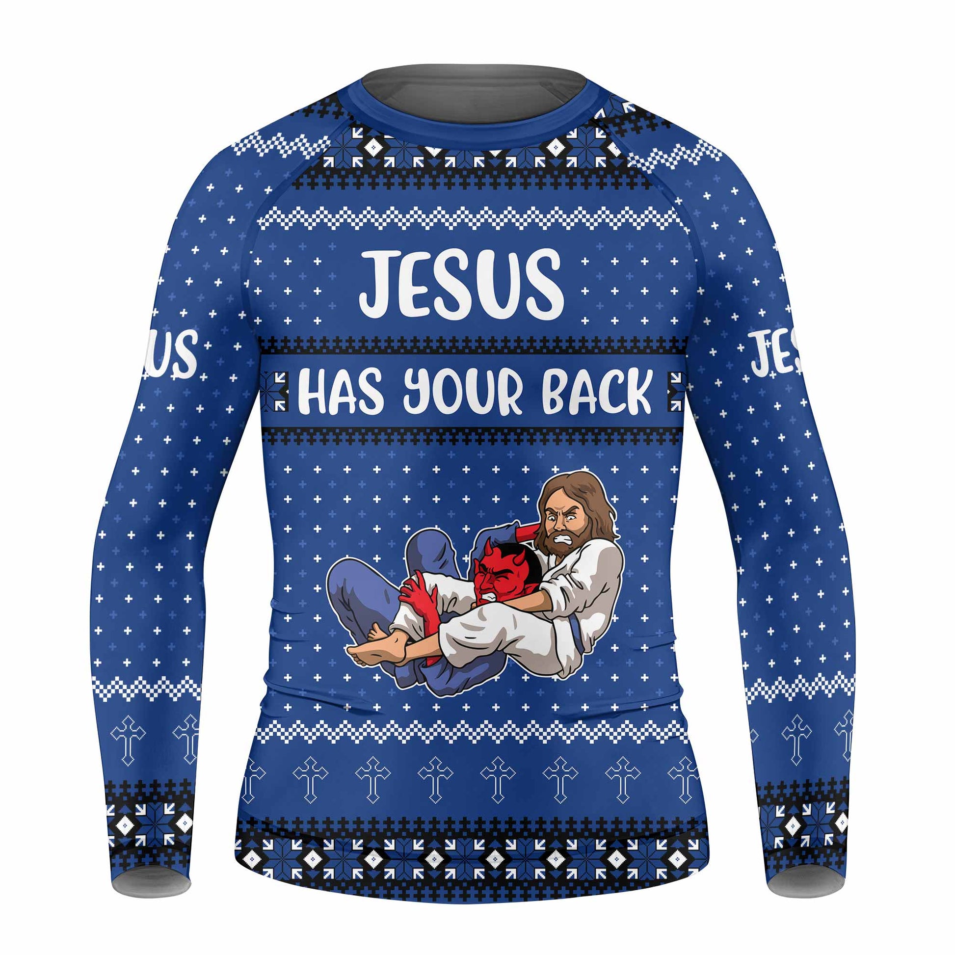 Jesus Has Your Back Blue Kids Rash Guard
