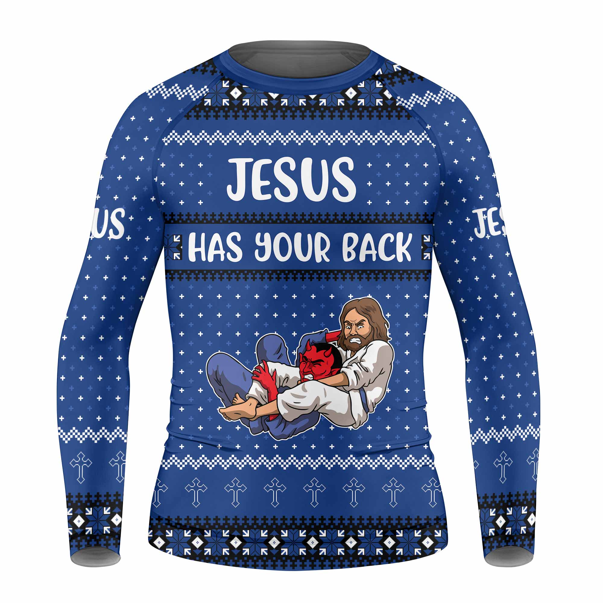 Jesus Has Your Back Blue Kids Rash Guard