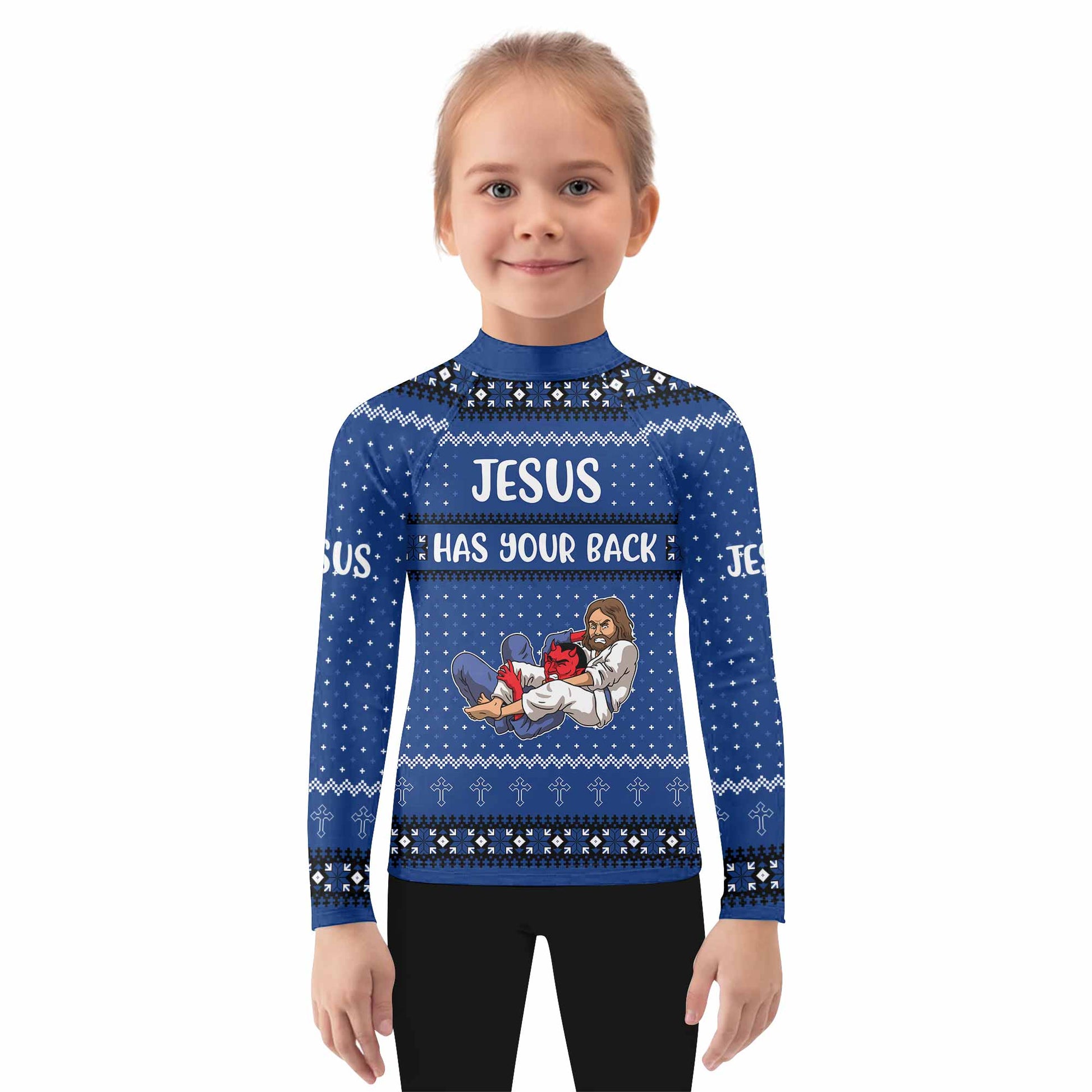 Jesus Has Your Back Blue Kids Rash Guard