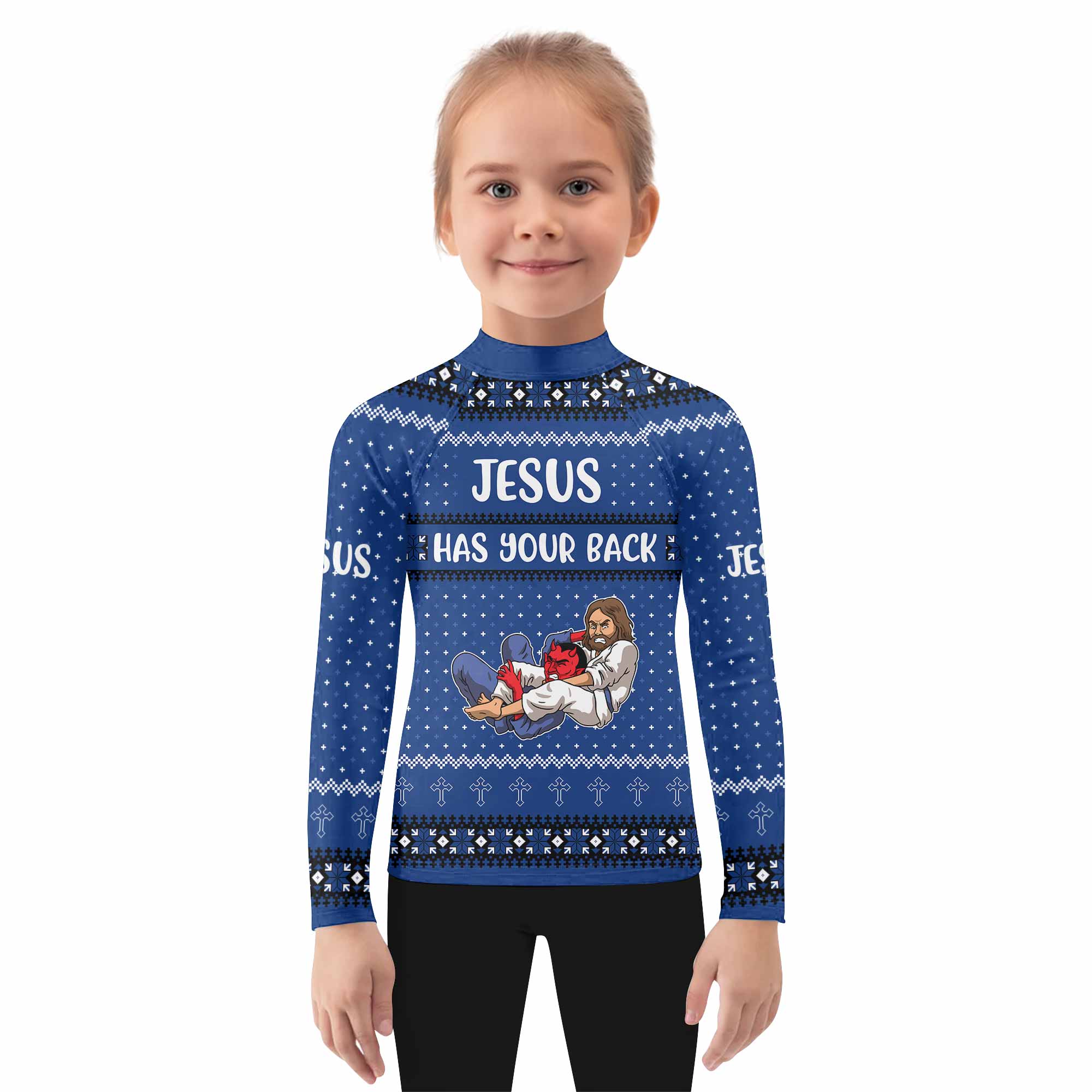 Jesus Has Your Back Blue Kids Rash Guard