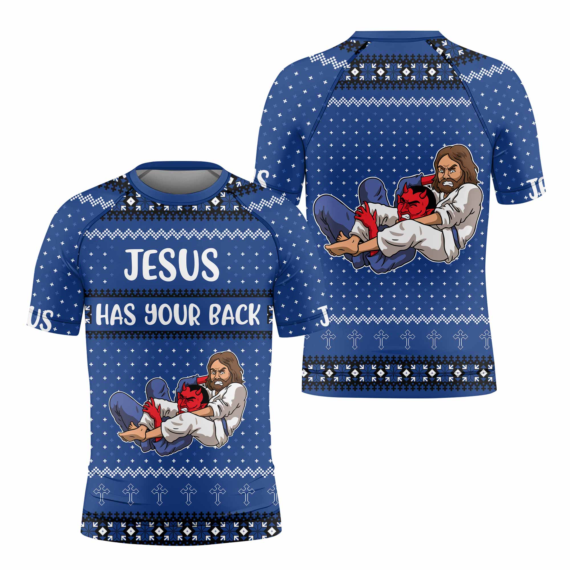 Jesus Has Your Back Blue Kids Rash Guard