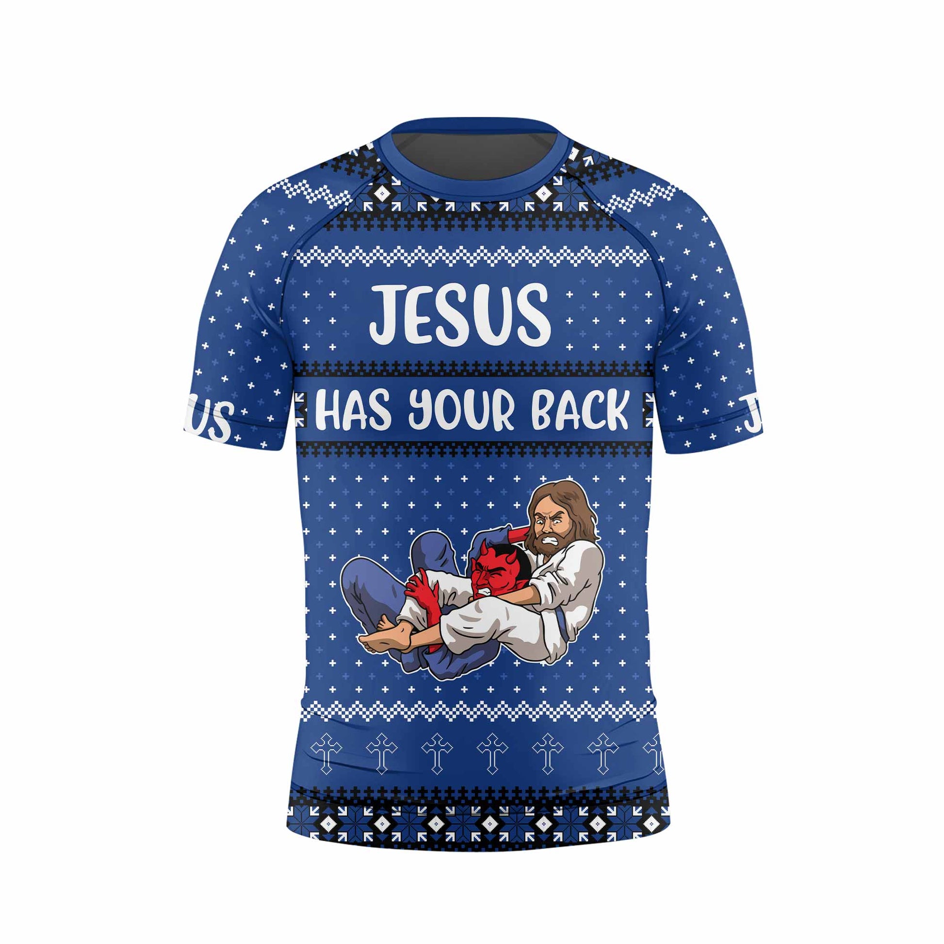Jesus Has Your Back Blue Kids Rash Guard