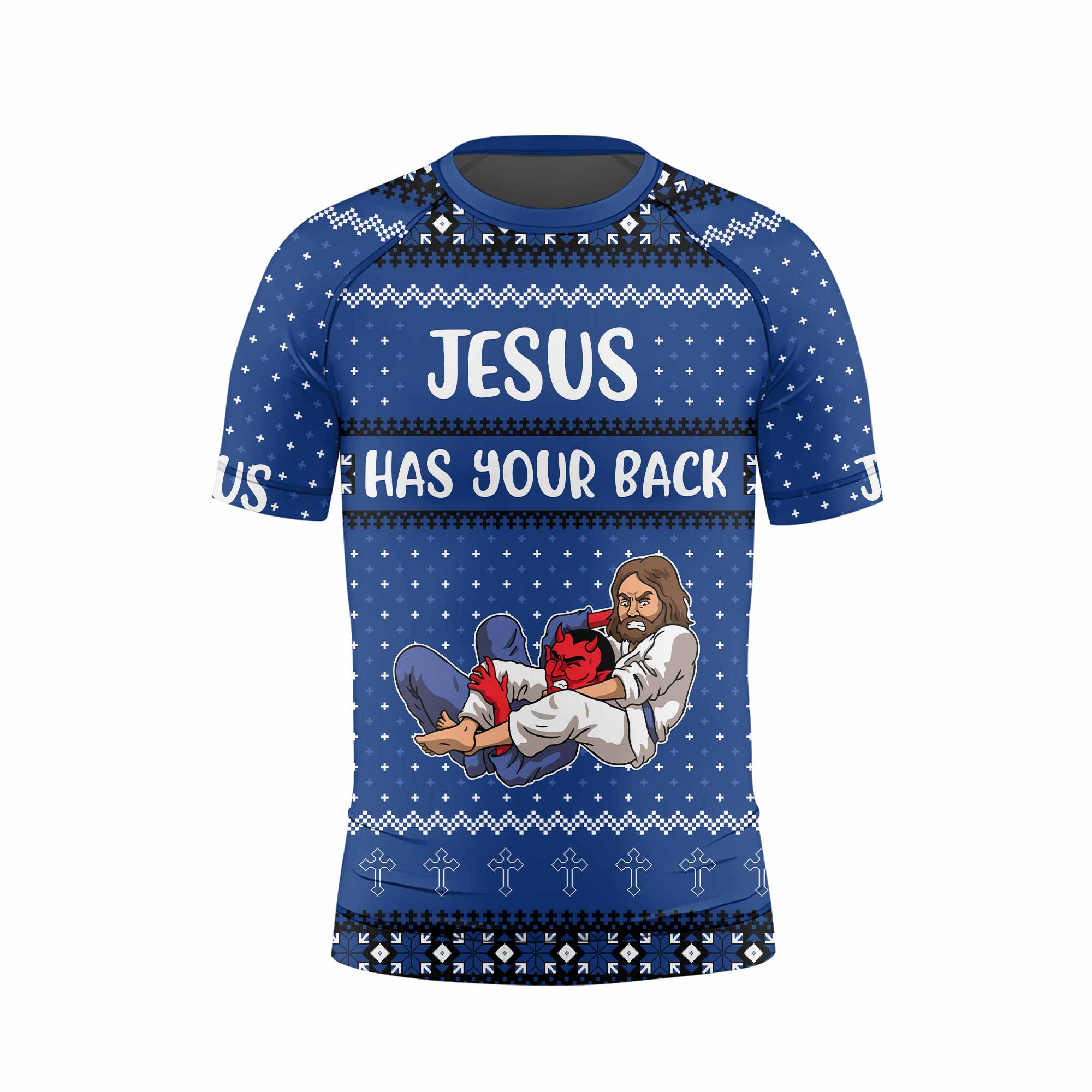 Jesus Has Your Back Blue Kids Rash Guard