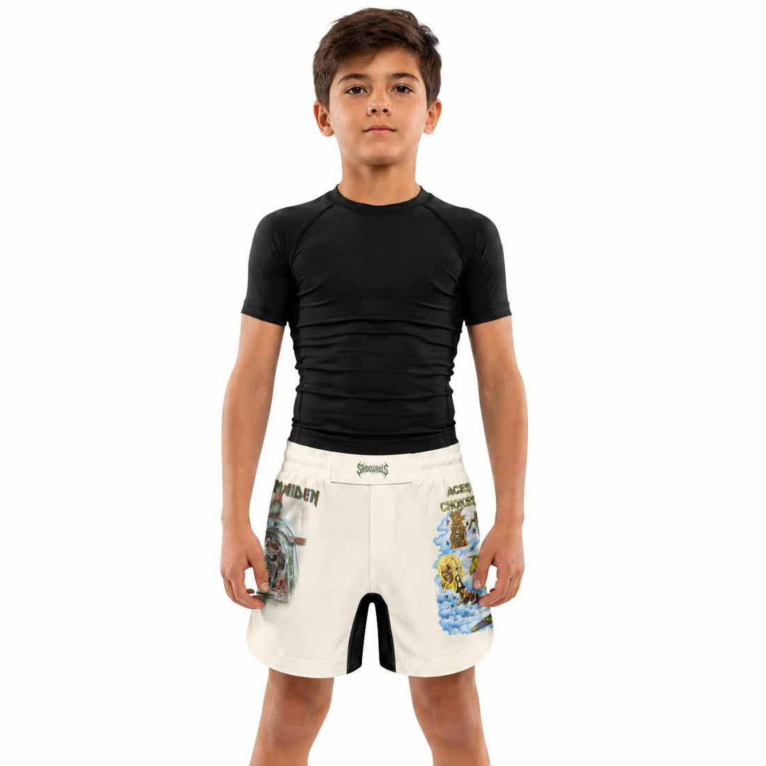 Iron Maiden Aces High Chokes Tight Kids Grappling Shorts - lifestyle