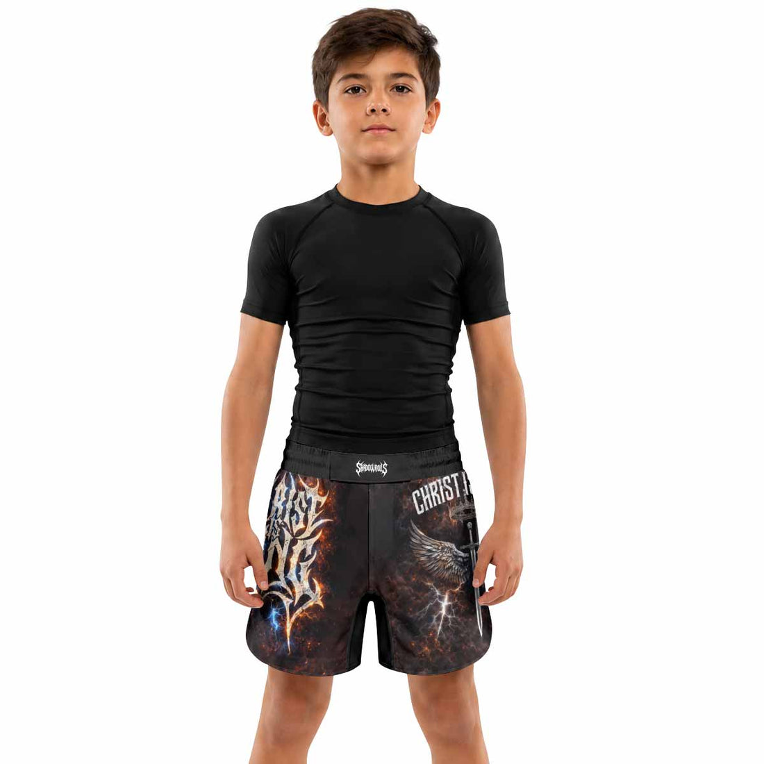 Christ is King Kids Grappling Shorts - lifestyle