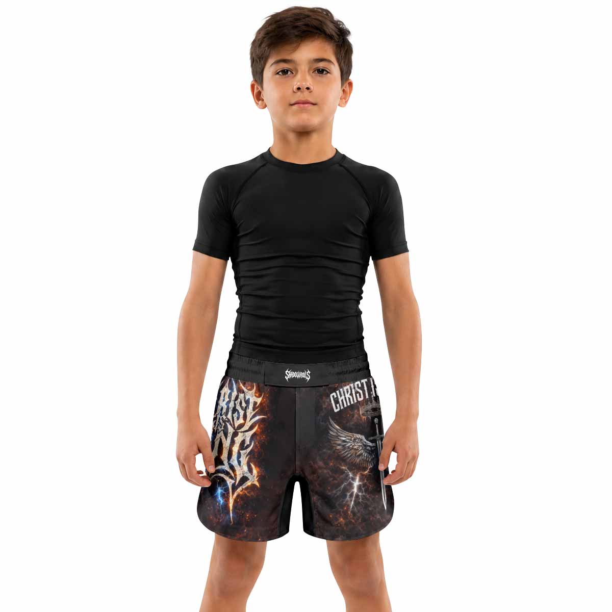 Christ is King Kids Grappling Shorts - lifestyle