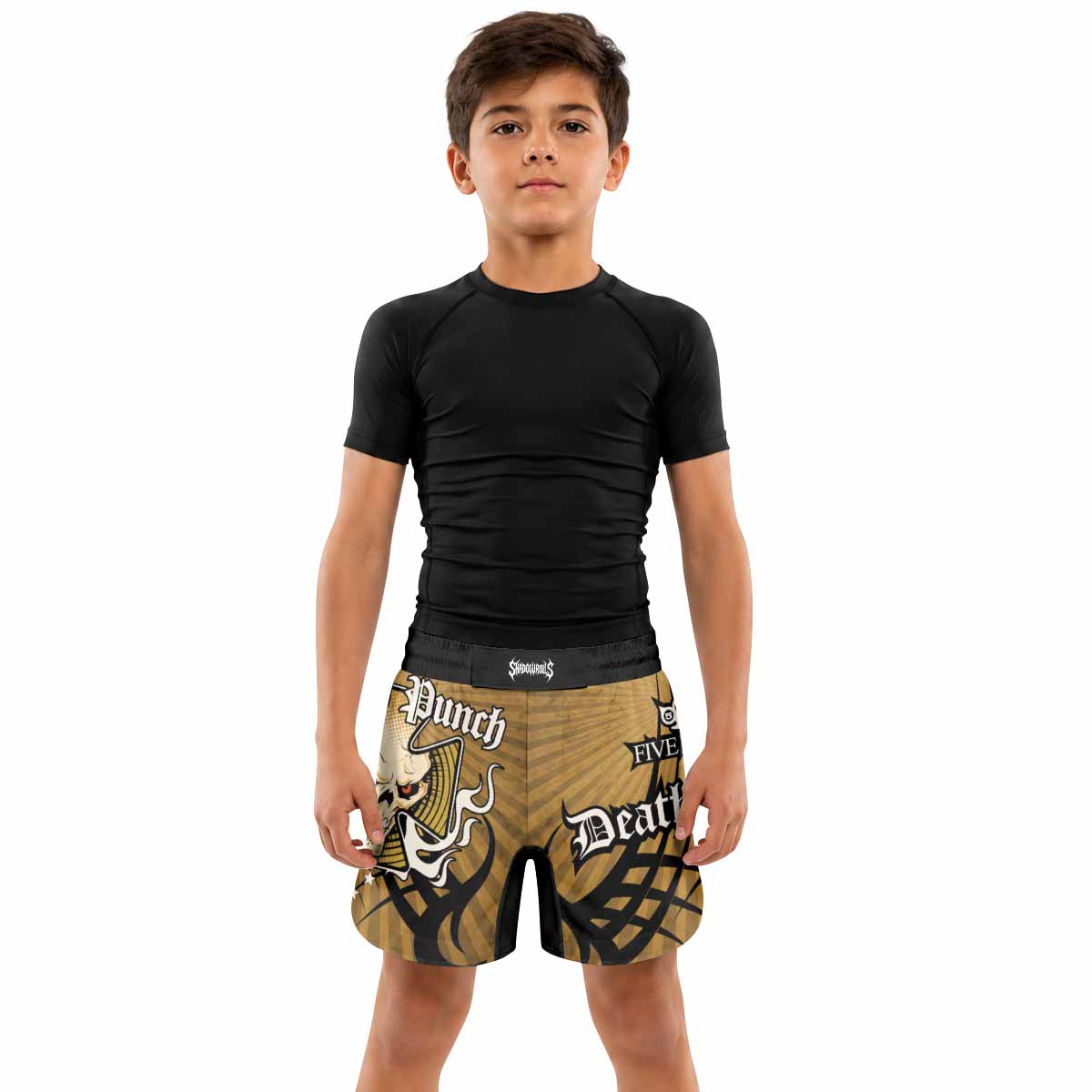 Five Finger Death Punch Gold V Kids Grappling Shorts - lifestyle
