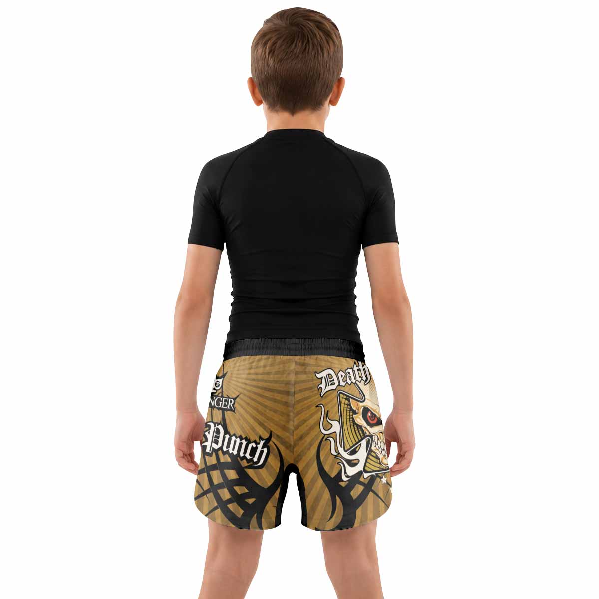 Five Finger Death Punch Gold V Kids Grappling Shorts - lifestyle