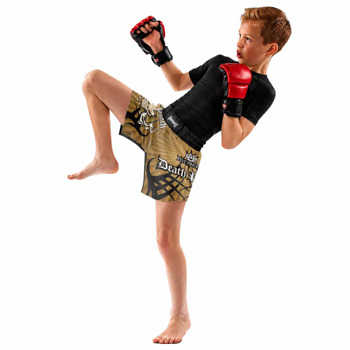 Five Finger Death Punch Gold V Kids Grappling Shorts - lifestyle