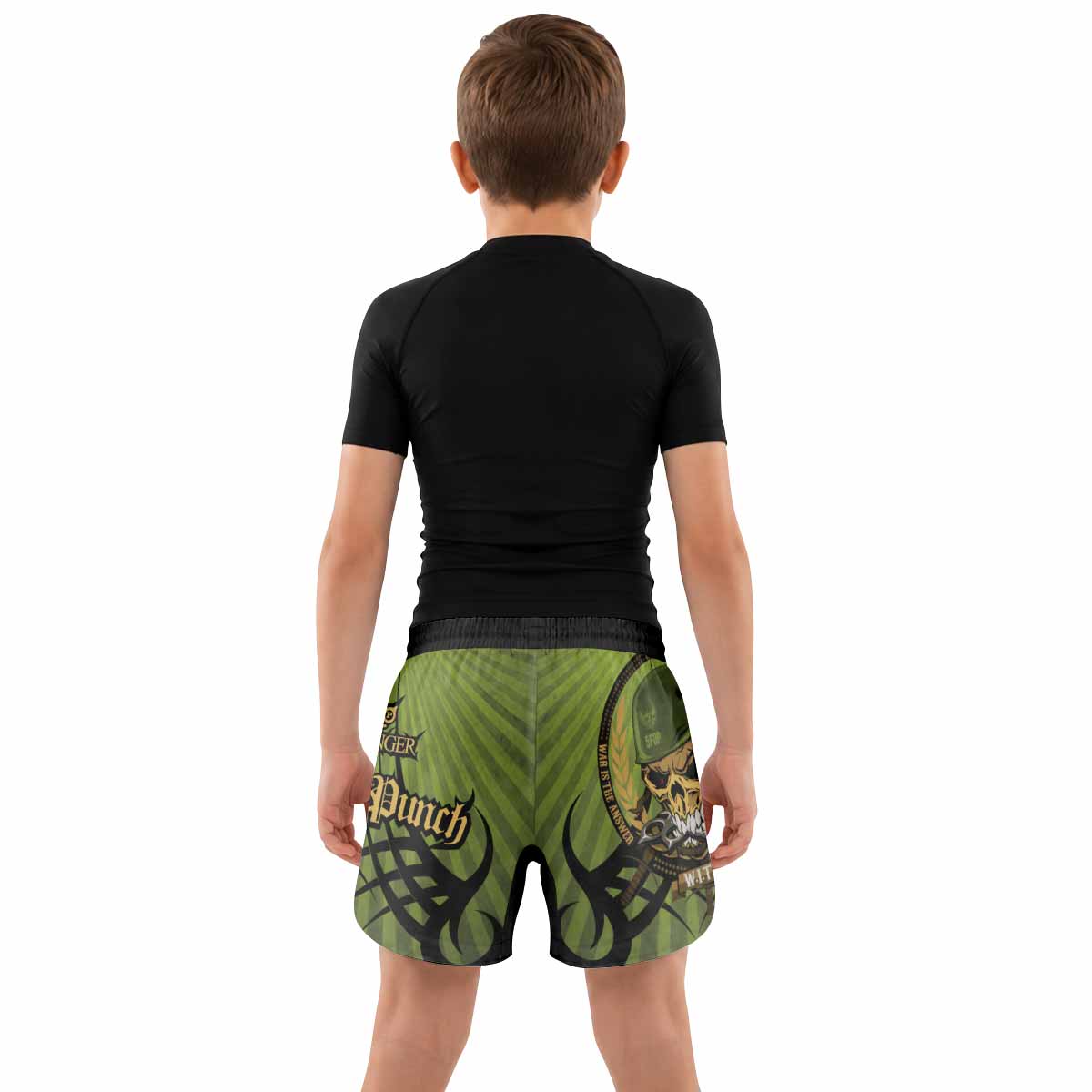 Five Finger Death Punch Green V Kids Grappling Shorts - lifestyle