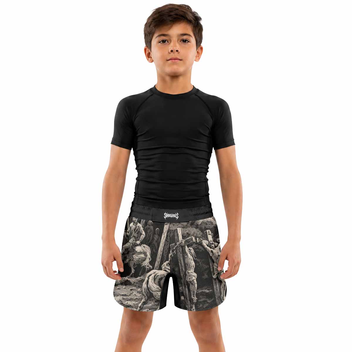 By His Stripes We Are Healed Kids Grappling Shorts - lifestyle