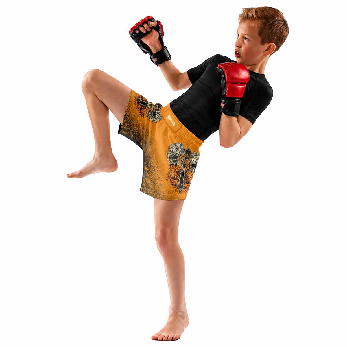 Faith Over Fear Crown Cross Kids Grappling Shorts - lifestyle