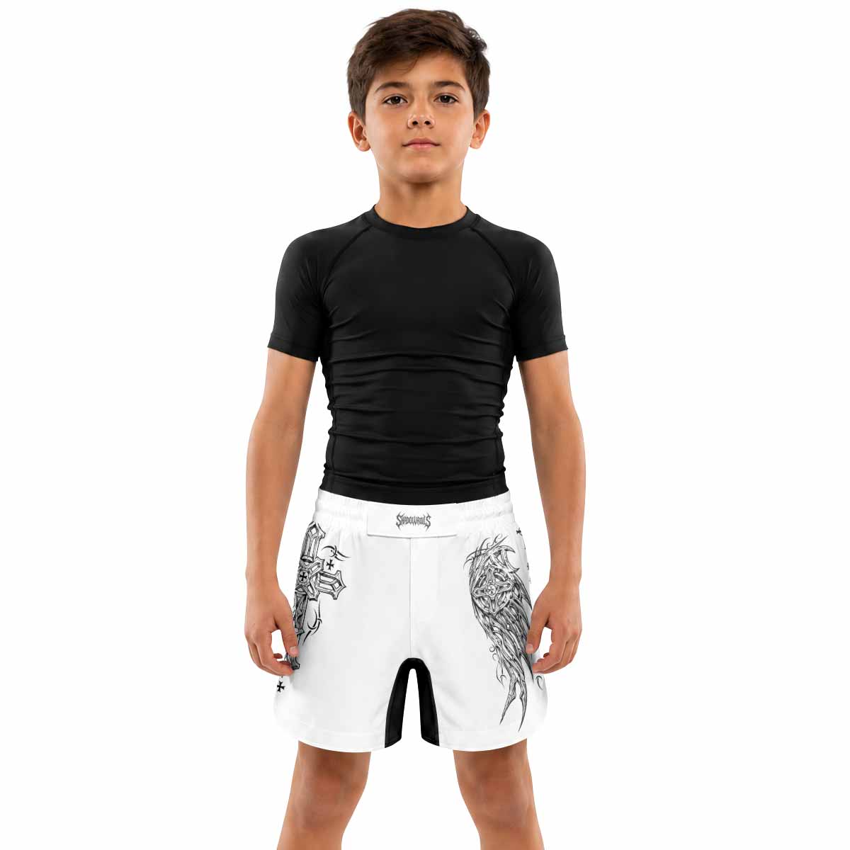 Angel Wings Cross Kids Grappling Shorts - lifestyle