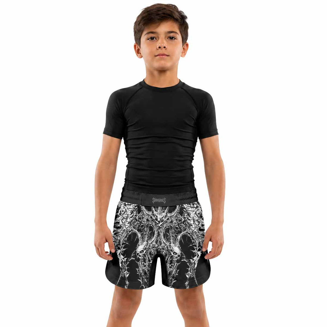Mortalis Dark Spine Kids Grappling Shorts - lifestyle