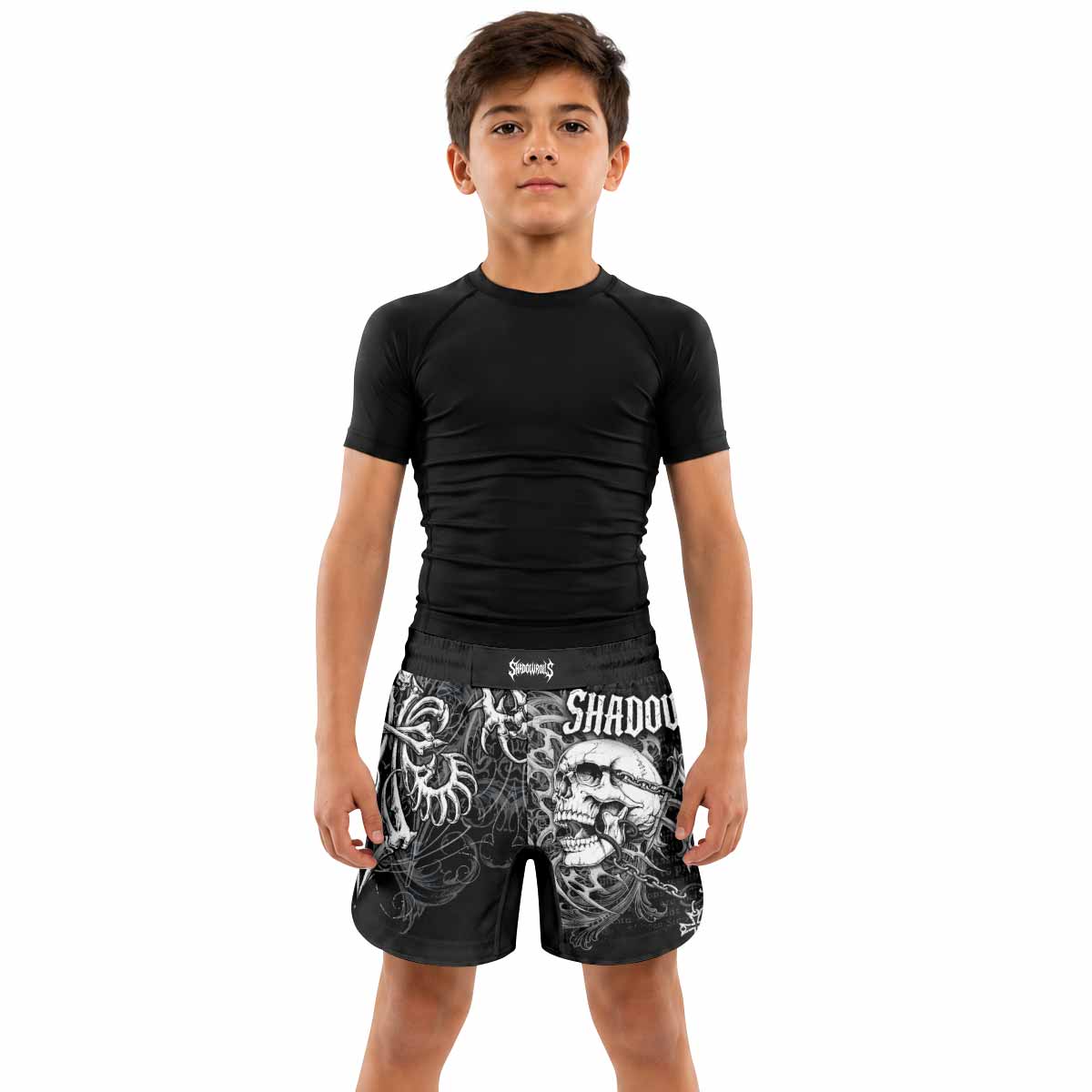 Shadowrolls Skull Cross Kids Grappling Shorts - lifestyle