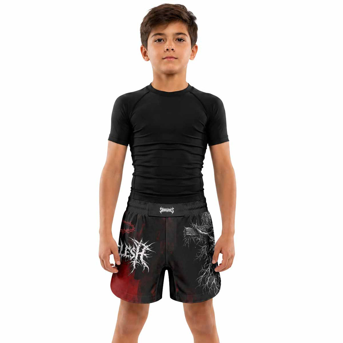 Holy Flesh Crown of Thorns Kids Grappling Shorts - lifestyle