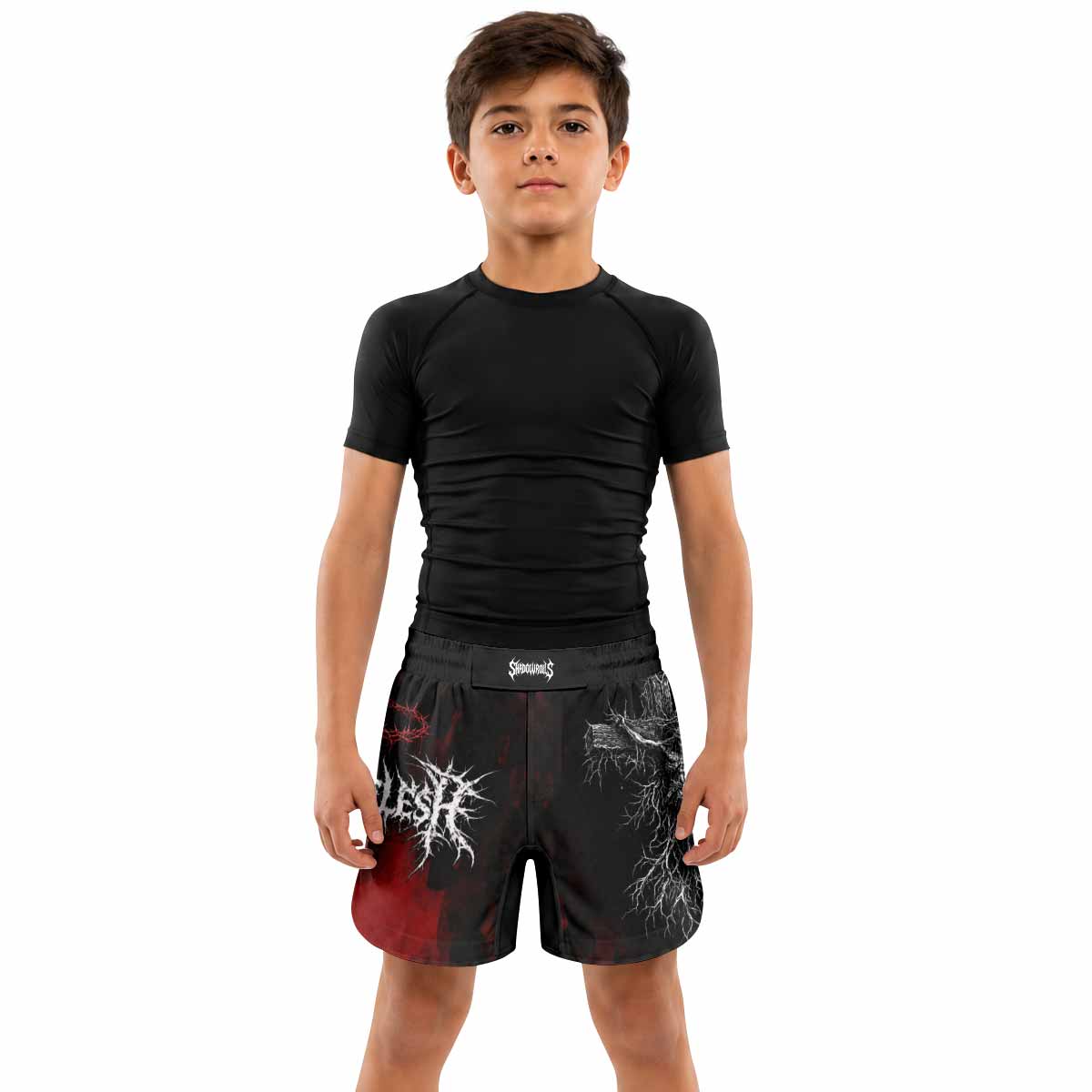 Holy Flesh Crown of Thorns Kids Grappling Shorts - lifestyle