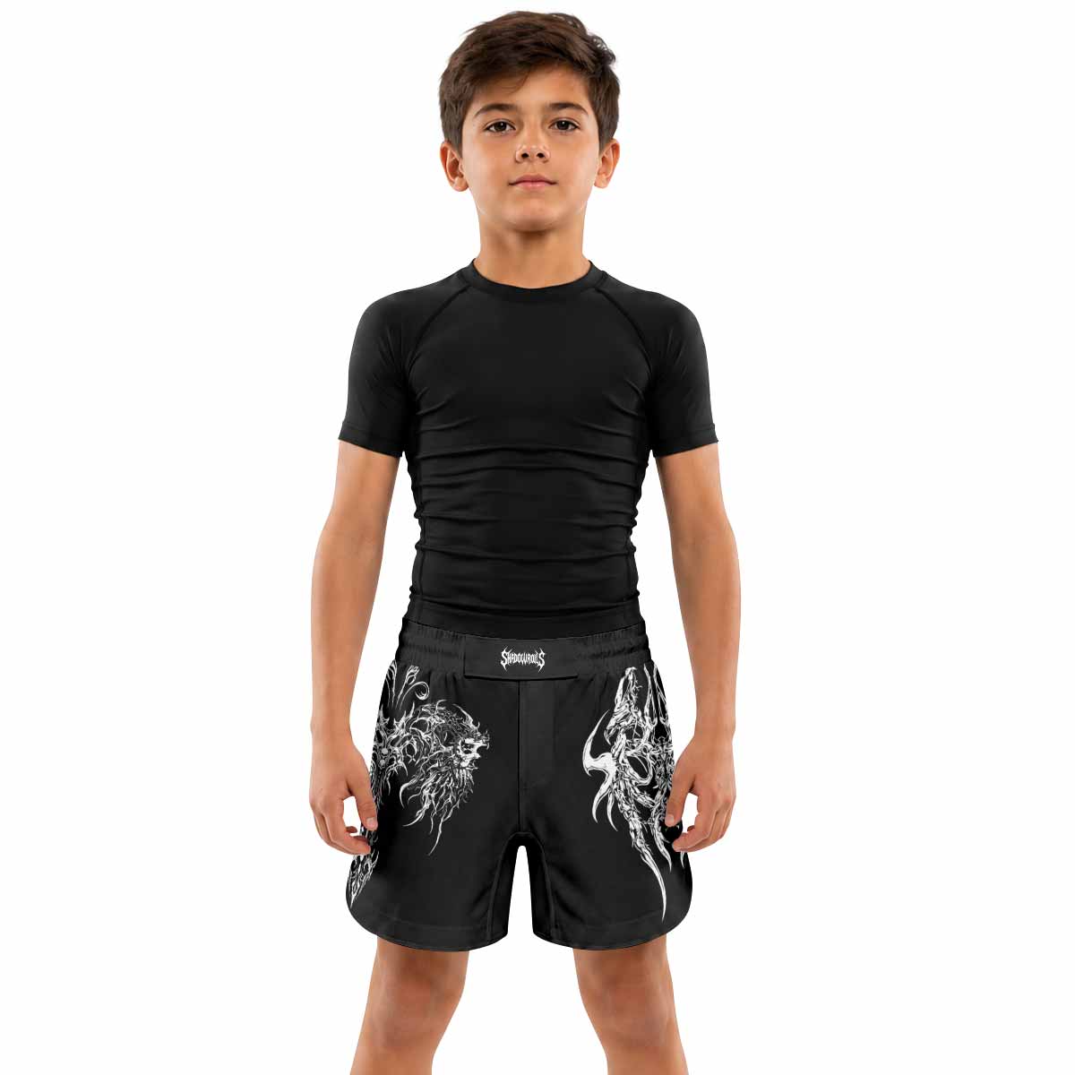 Gothic Bone Skull Kids Grappling Shorts - lifestyle