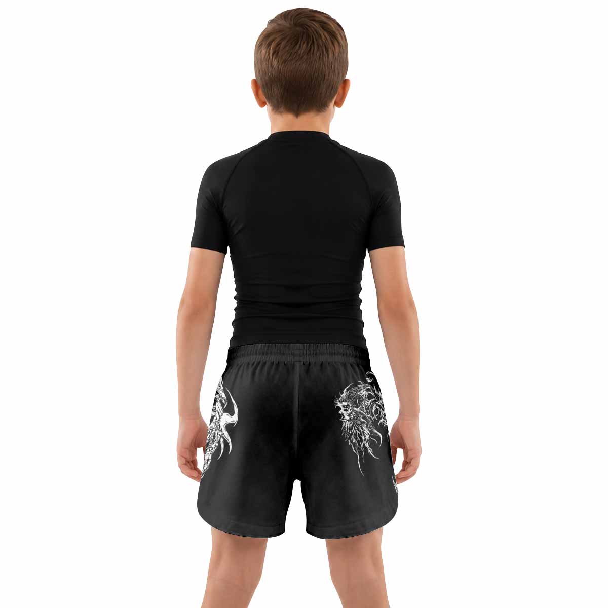 Gothic Bone Skull Kids Grappling Shorts - lifestyle