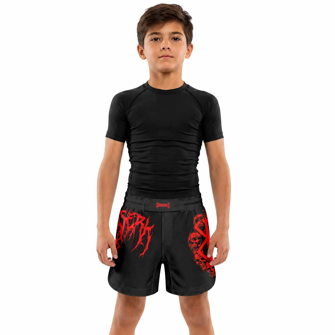 Berserk Metal Skull Knight Kids Grappling Shorts - lifestyle