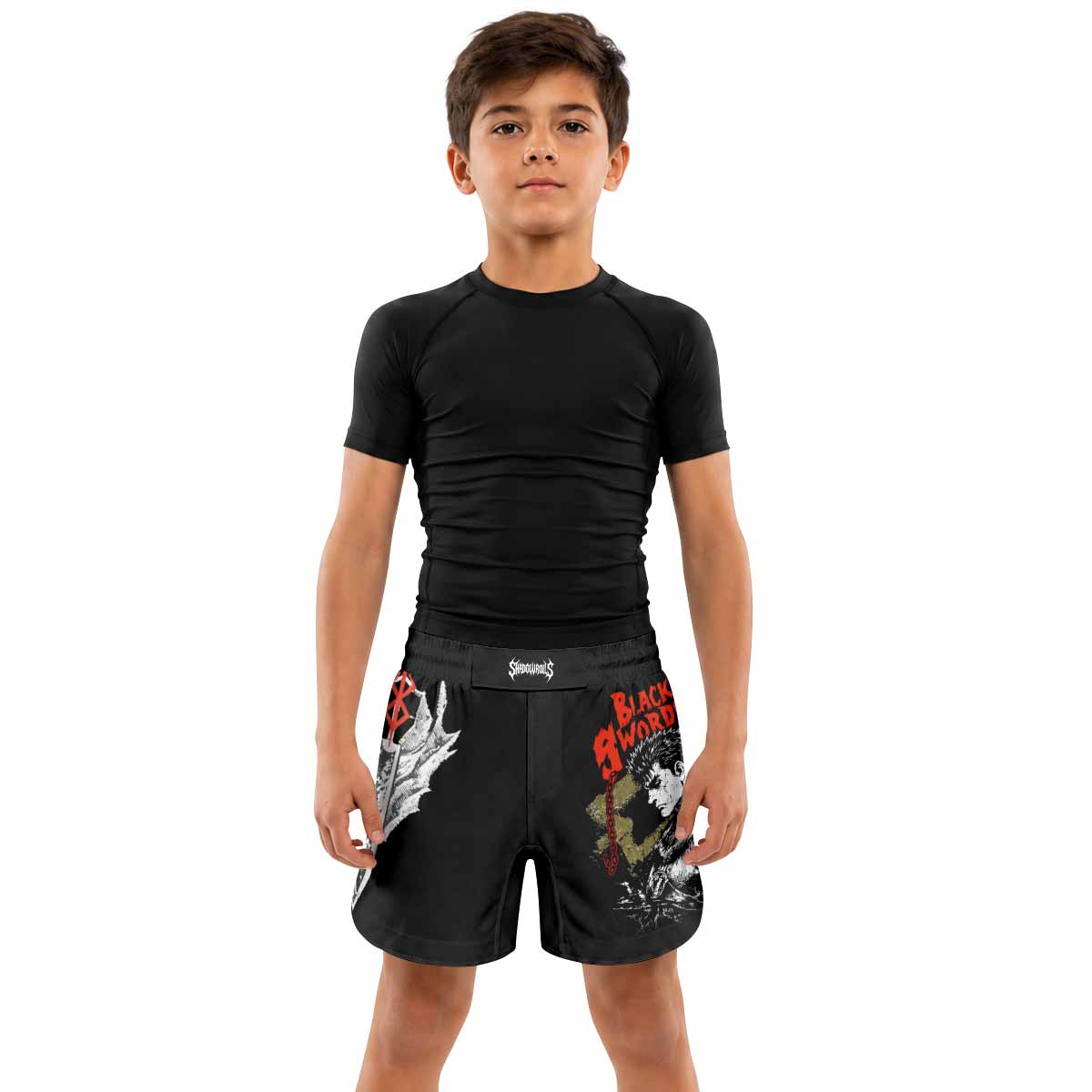 Berserk Black Swordsman Guts Kids Grappling Shorts - lifestyle