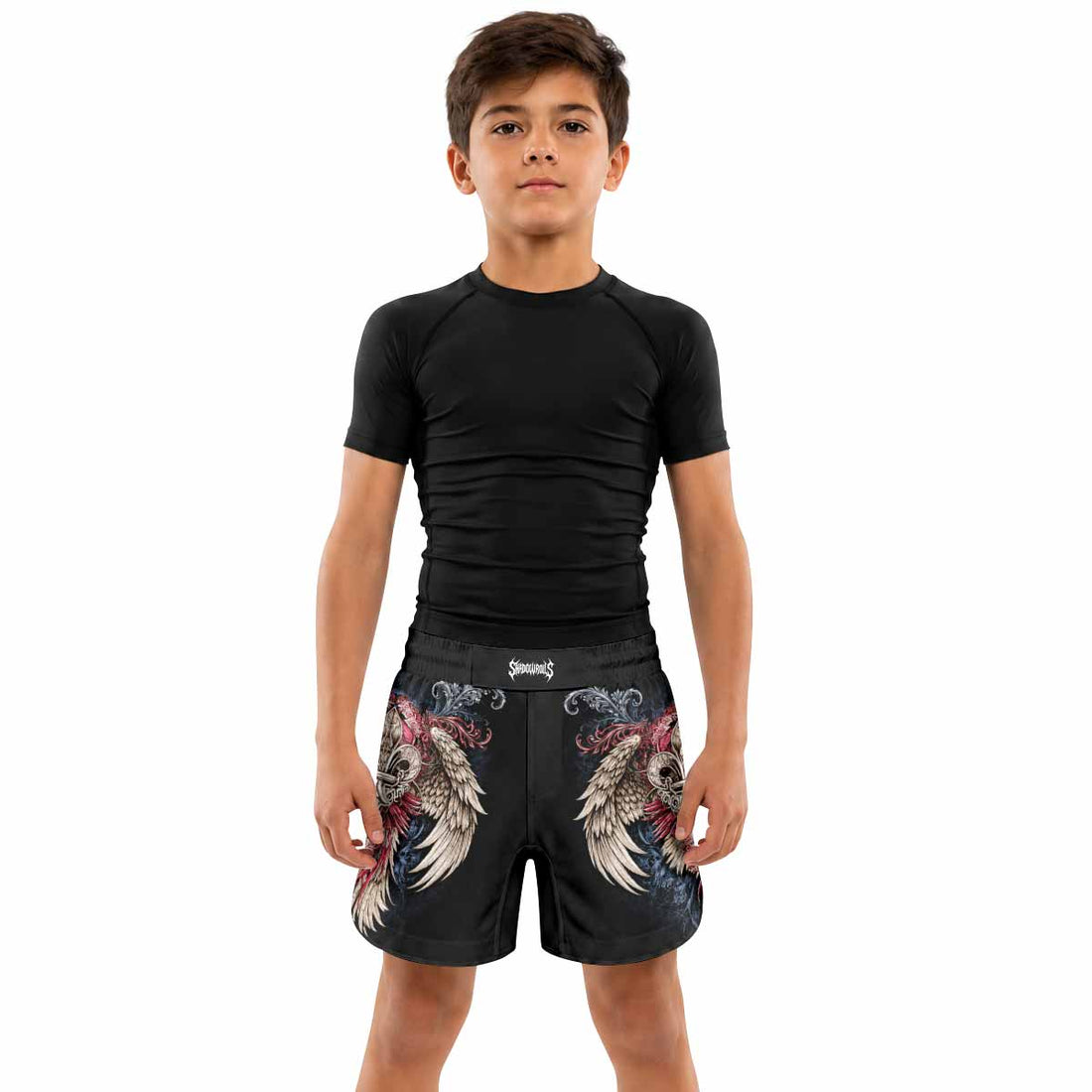Metallic Embossed Angel Kids Grappling Shorts - lifestyle