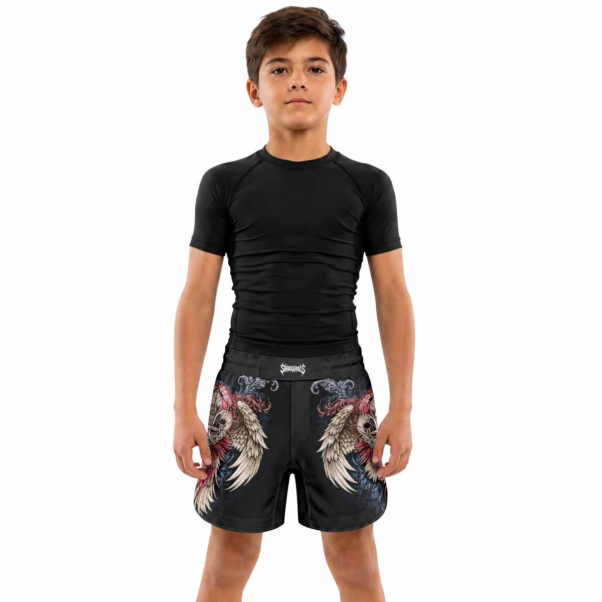 Metallic Embossed Angel Kids Grappling Shorts - lifestyle