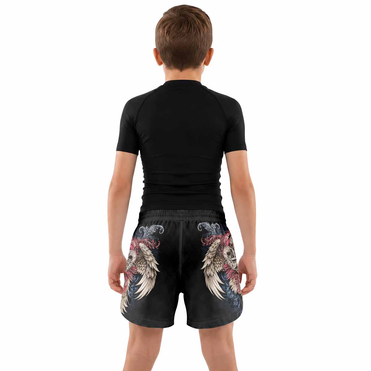 Metallic Embossed Angel Kids Grappling Shorts - lifestyle