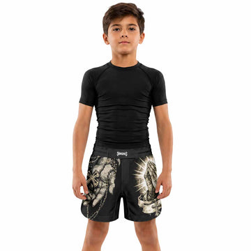 Praying Hands Skull Kids Grappling Shorts - lifestyle
