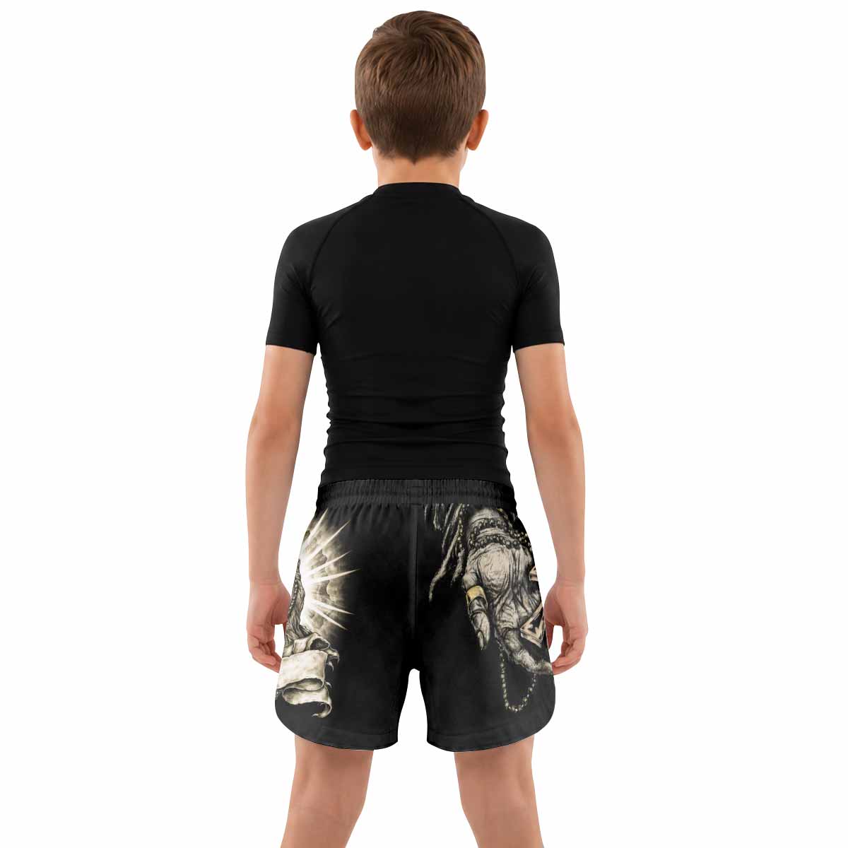 Praying Hands Skull Kids Grappling Shorts - lifestyle