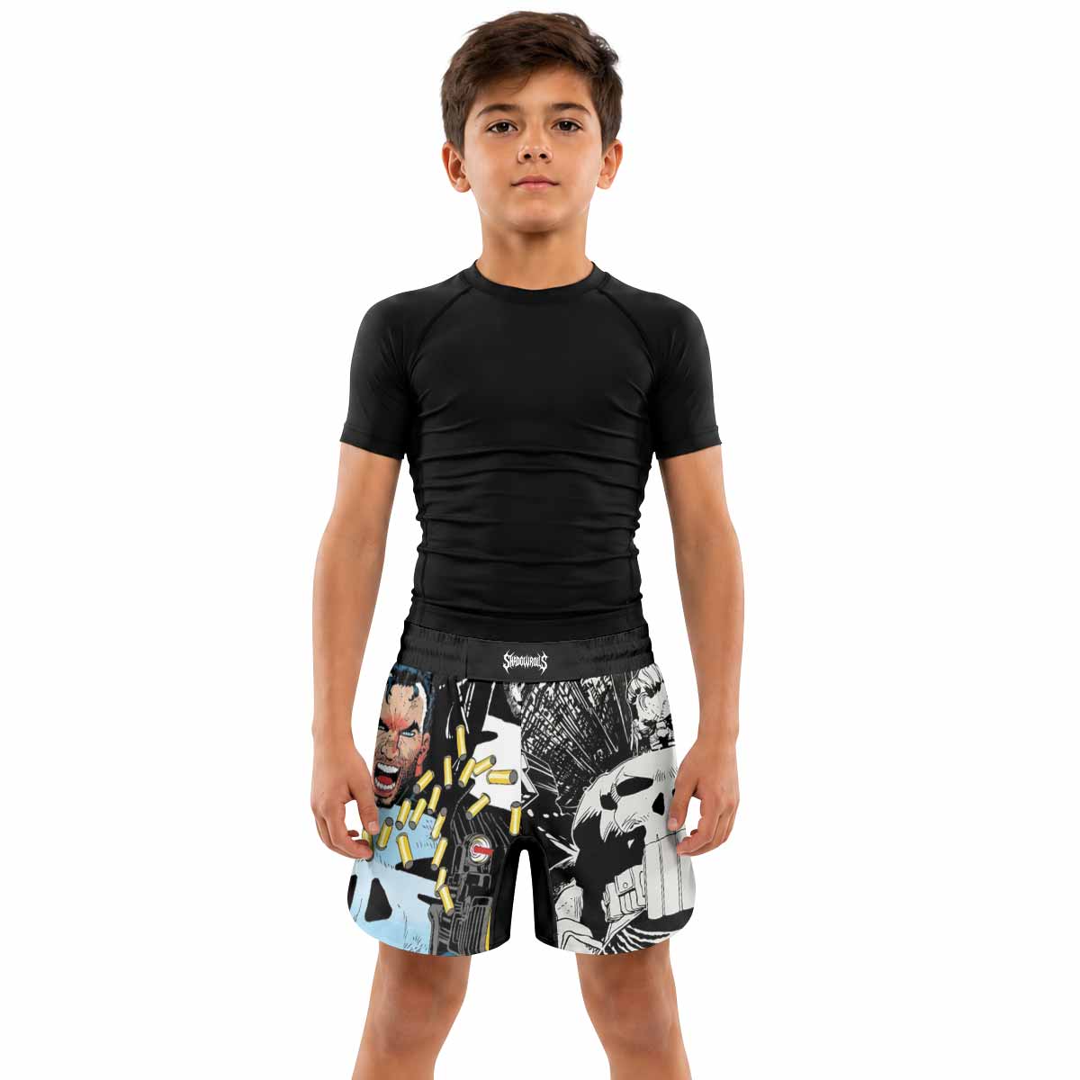 Punisher Bullet Storm Frank Castle Kids Grappling Shorts - lifestyle