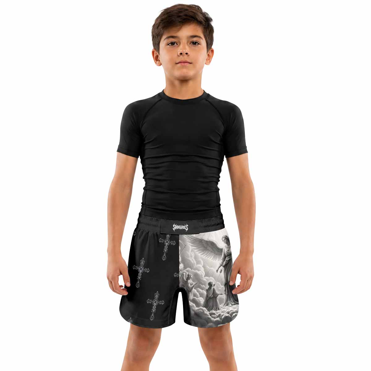 Jesus Saves Angel Ascension Kids Grappling Shorts - lifestyle