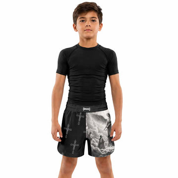 Jesus Saves Angel Ascension Kids Grappling Shorts - lifestyle