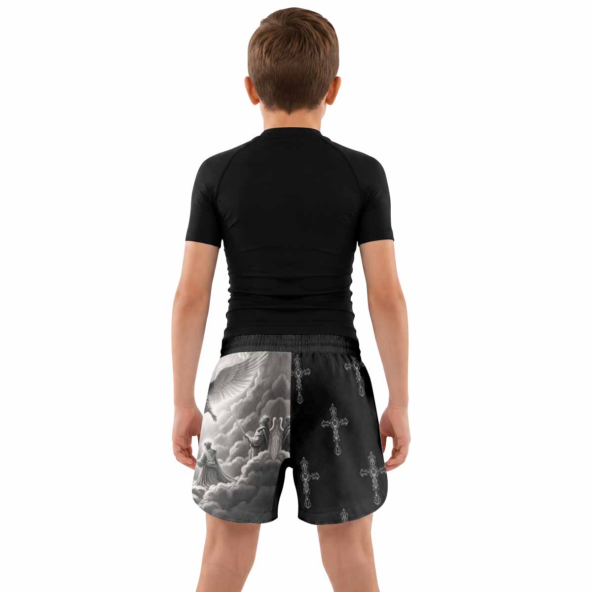 Jesus Saves Angel Ascension Kids Grappling Shorts - lifestyle
