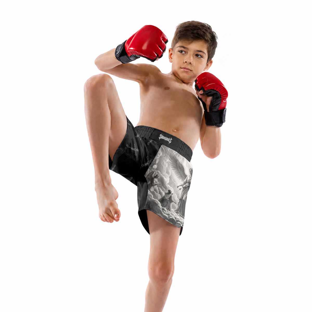Jesus Saves Angel Ascension Kids Grappling Shorts - lifestyle