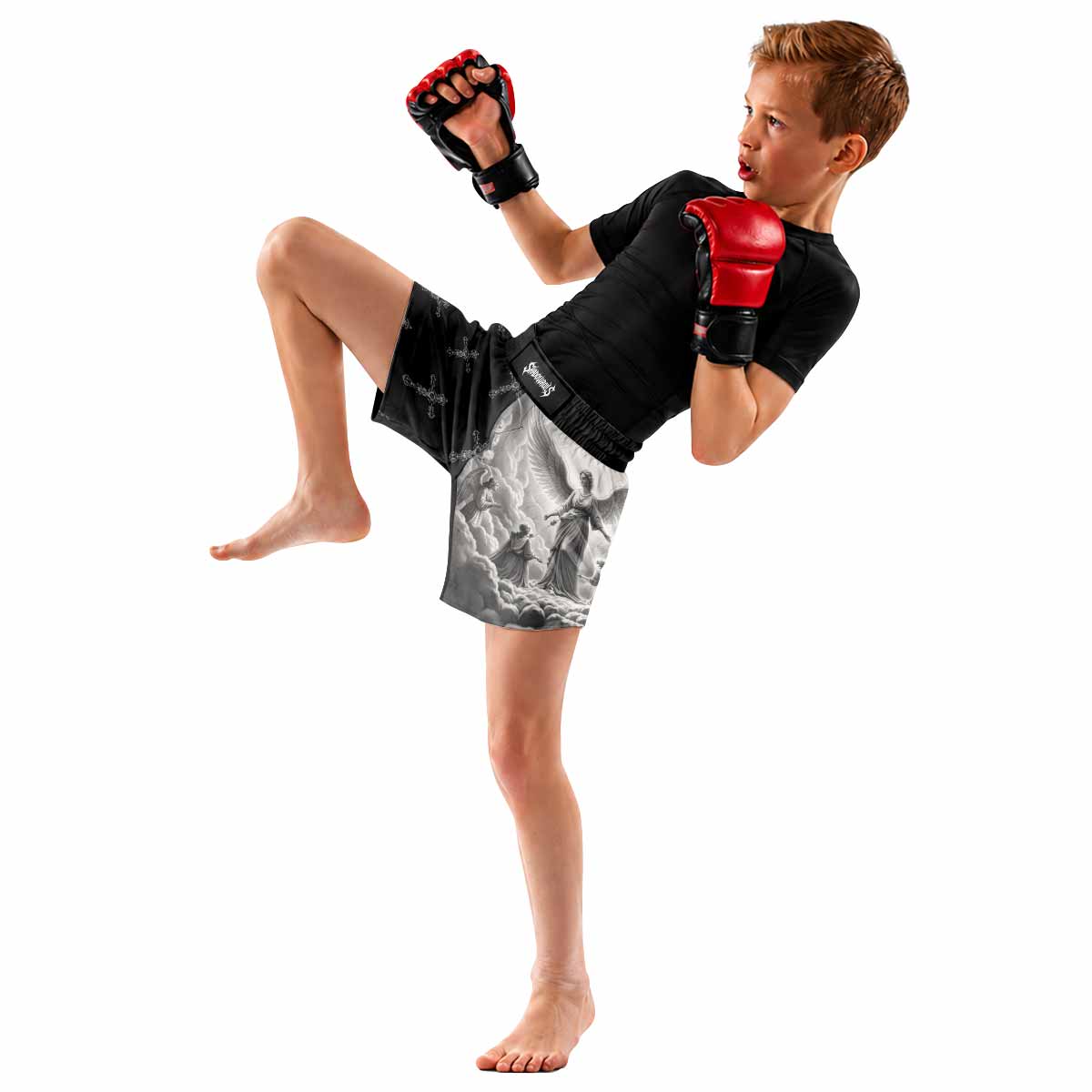 Jesus Saves Angel Ascension Kids Grappling Shorts - lifestyle