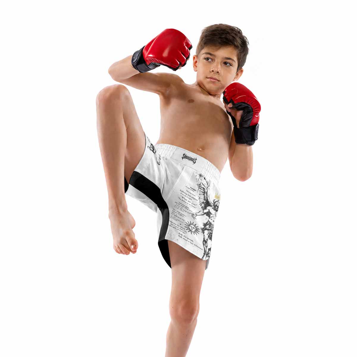 The Messenger Has Arrived White Kids Grappling Shorts - lifestyle