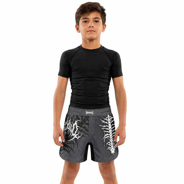 Black Metal Gothic Spine Kids Grappling Shorts - lifestyle