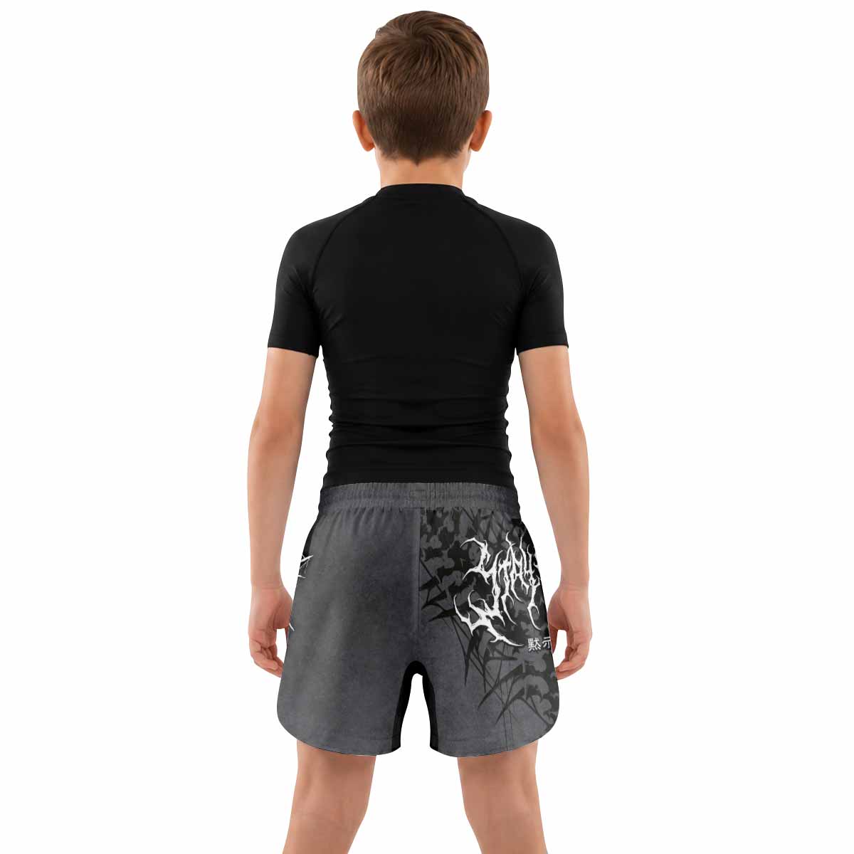 Black Metal Gothic Spine Kids Grappling Shorts - lifestyle