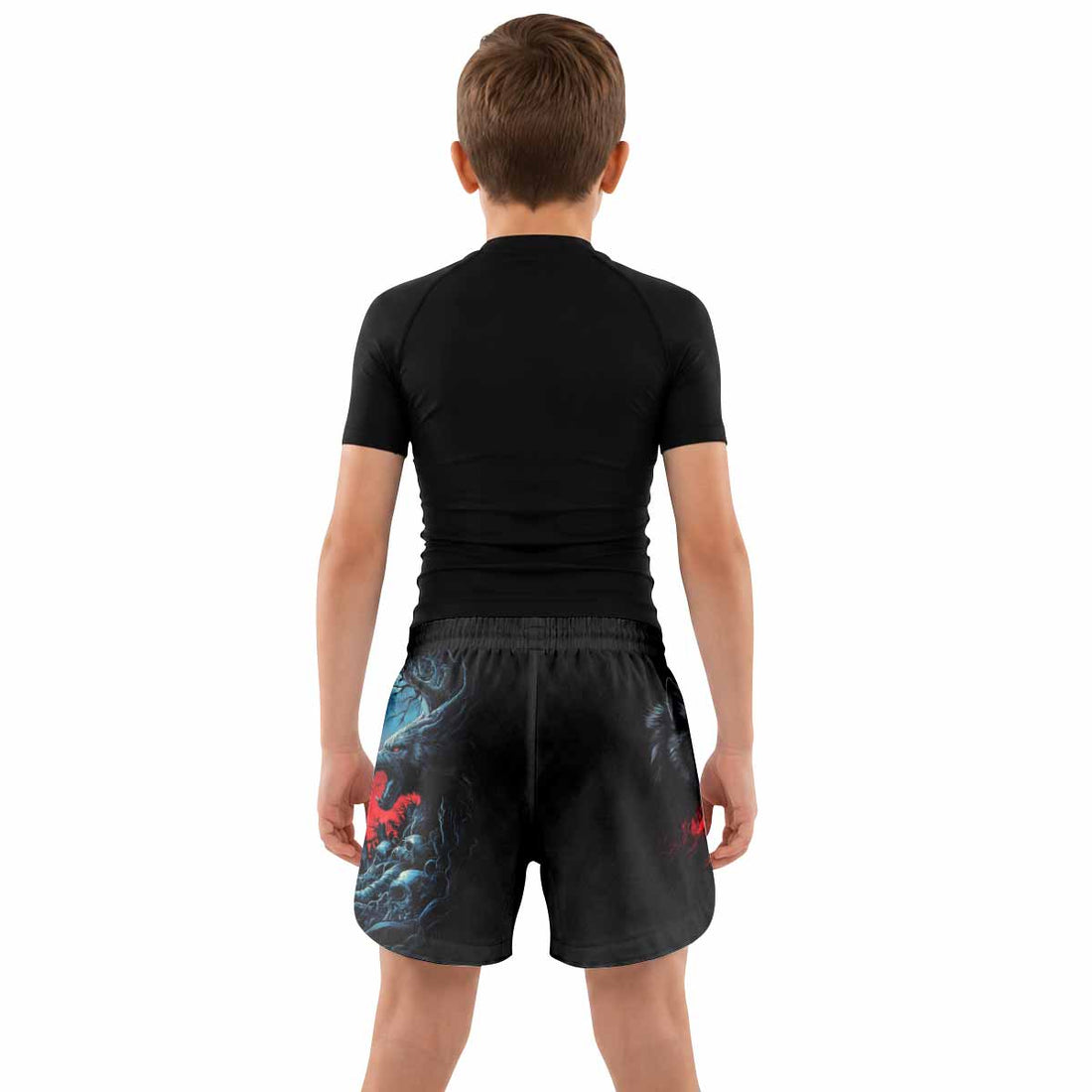 Twin Wolf Apocalypse Kids Grappling Shorts - lifestyle