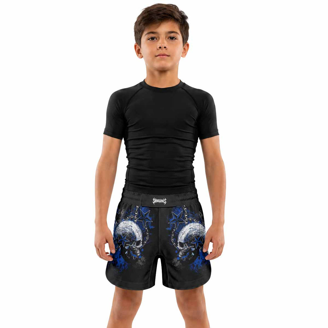 Blue Winged Skull Kids Grappling Shorts - lifestyle