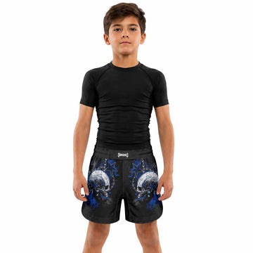 Blue Winged Skull Kids Grappling Shorts - lifestyle