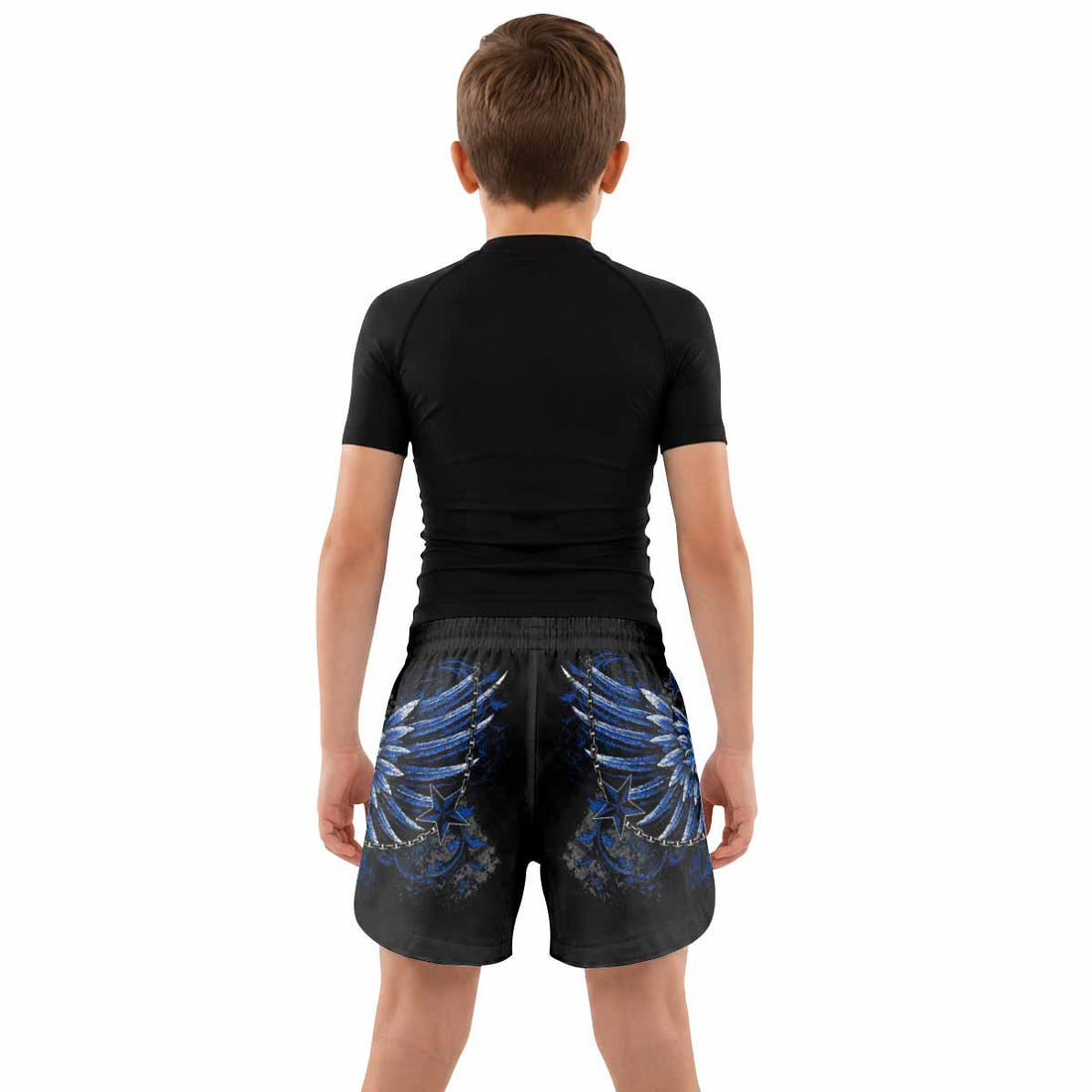 Blue Winged Skull Kids Grappling Shorts - lifestyle